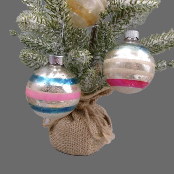 4 Vintage Shiny Brite Striped Christmas Ornaments Lot - Picture 4 of 9